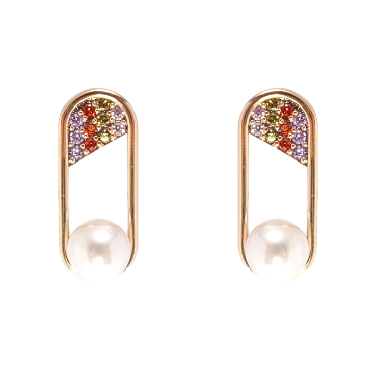 Сережки Xuping Позолота 18K пусети Інкрустація кольоровим цирконієм з перлами фото №7