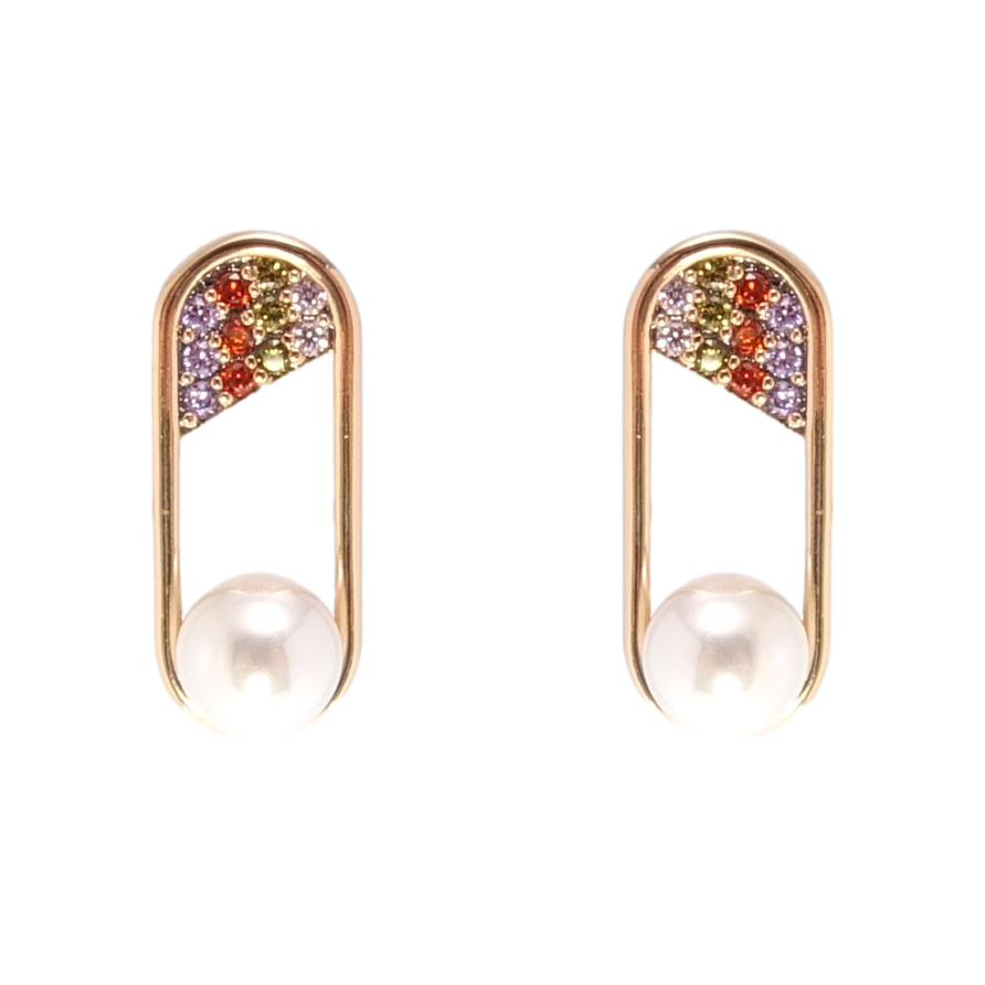 Сережки Xuping Позолота 18K пусети Інкрустація кольоровим цирконієм з перлами фото №1