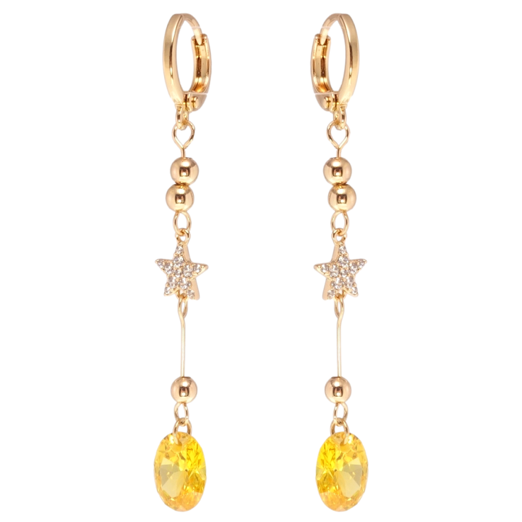 Сережки Xuping Позолота 18K підвіски на колечках Кристальні зірки з жовтими фіанітами фото №22 Сережки Xuping Позолота 18K підвіски на колечках Кристальні зірки з жовтими фіанітами фото №22
