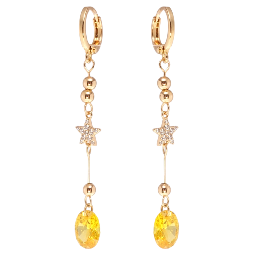 Сережки Xuping Позолота 18K підвіски на колечках Кристальні зірки з жовтими фіанітами фото №1 Сережки Xuping Позолота 18K підвіски на колечках Кристальні зірки з жовтими фіанітами фото №1