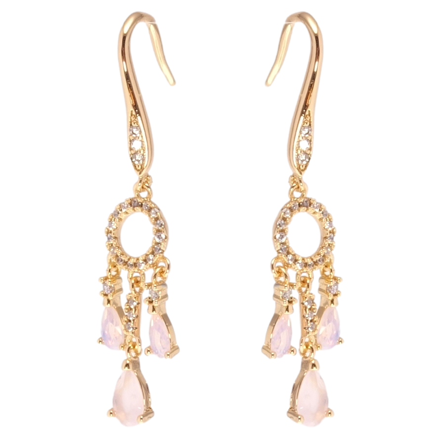 Сережки Xuping Позолота 18K підвіски французький замок Інкрустація цирконієм та рожевими фіанітами фото №1