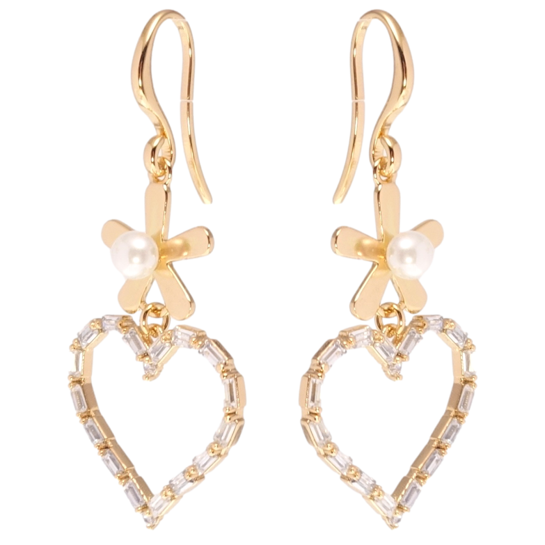 Серьги Xuping Позолота 18K подвески французский замок Цветочки с сердечками фото №2