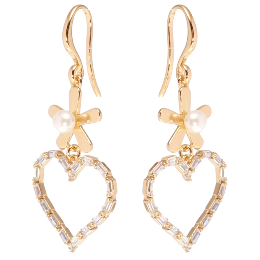 Сережки Xuping Позолота 18K підвіски французький замок Квіточки з сердечками фото №1