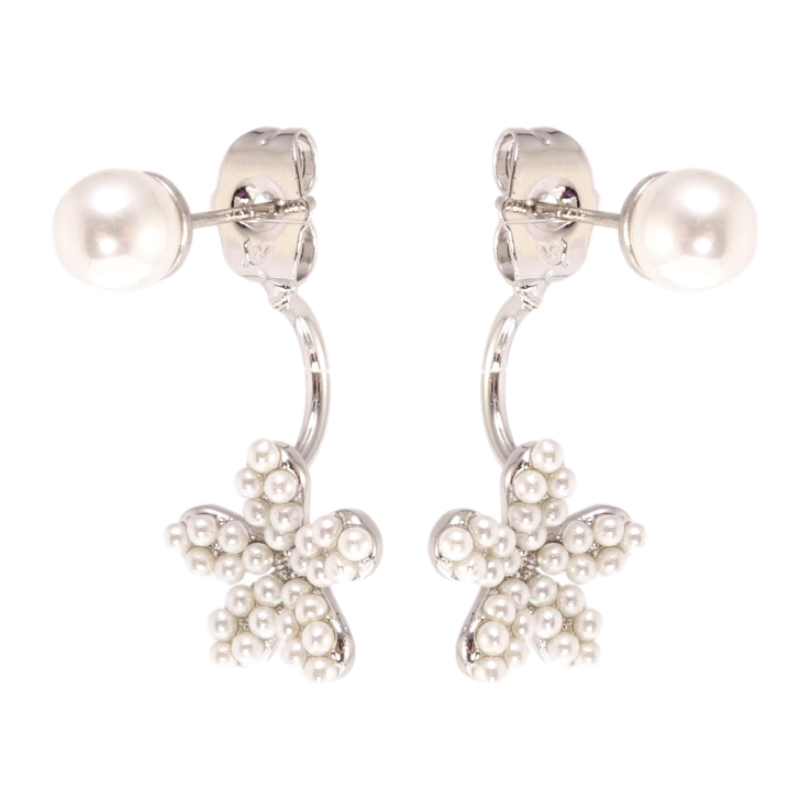 Серьги Xuping QQMM Родий пусеты Жемчужины с цветочками фото №17