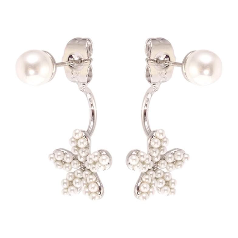 Серьги Xuping QQMM Родий пусеты Жемчужины с цветочками фото №1