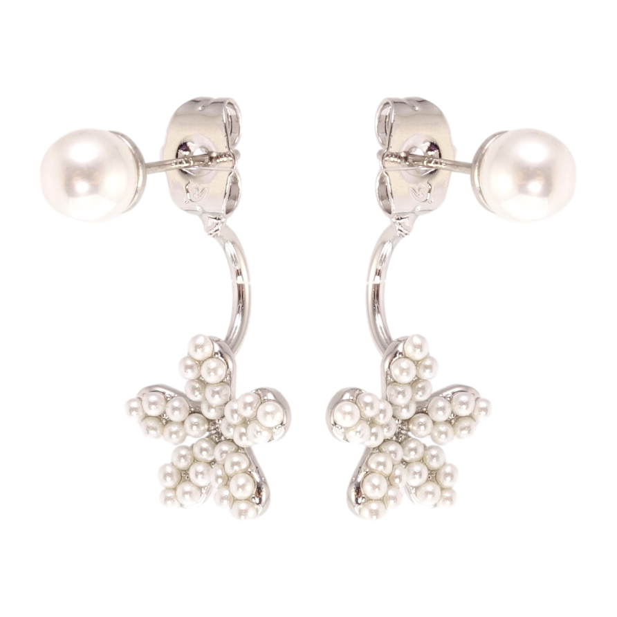Серьги Xuping QQMM Родий пусеты Жемчужины с цветочками фото №1