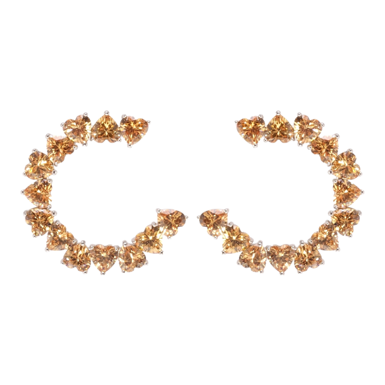 Серьги Xuping Родий пусеты Полукольца из оранжевых фианитов фото №1