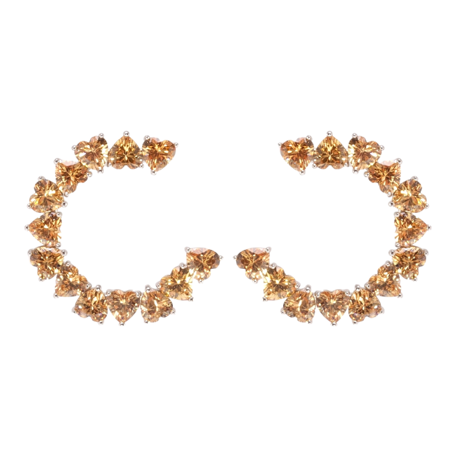 Серьги Xuping Родий пусеты Полукольца из оранжевых фианитов фото №1