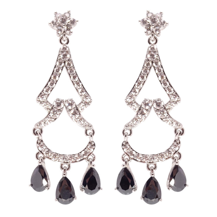 Серьги Xuping Родий пусеты Подвески с черными фианитами и цирконием фото №19