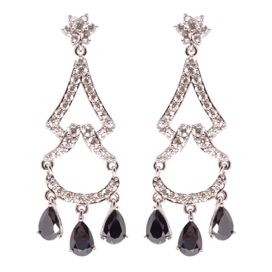 Серьги Xuping Родий пусеты Подвески с черными фианитами и цирконием фото №1