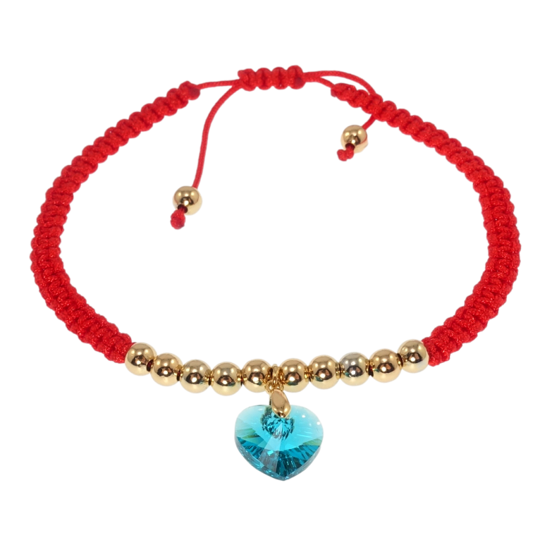 Браслет Xuping QQMM колір 18K з кр-ми Swarovski Червоний шнур із серцем Turquoise на затяжці д.16-22см х фото №4