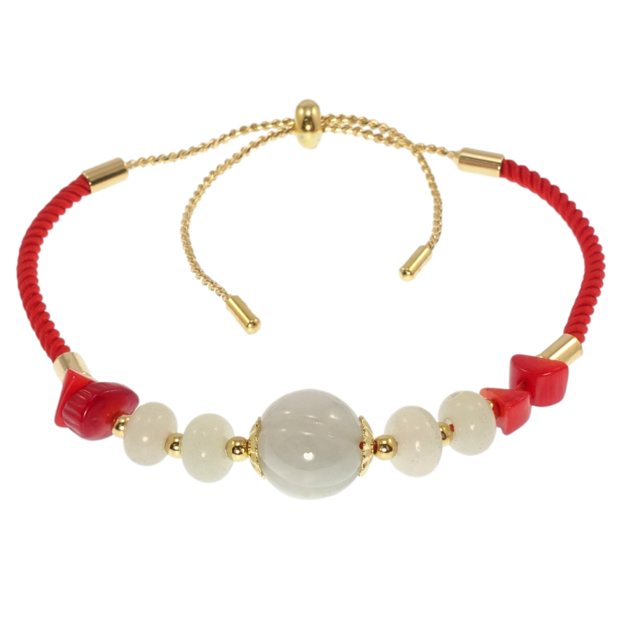 Браслет Xuping Позолота 14K Червоний шнур з намистинами розмір на затяжці 14-25см х 2мм фото №1