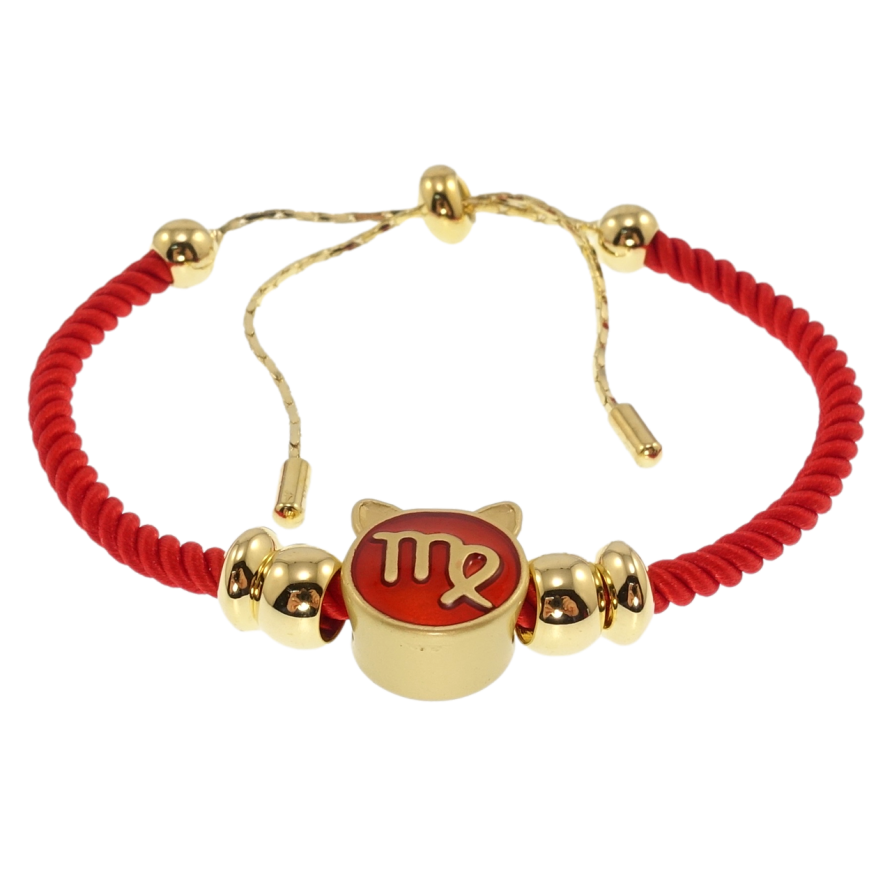 Браслет Xuping Позолота 14K Червоний шнур з намистом Знак Зодіаку Діва розмір на затяжці 12-21см х 3мм фото №1
