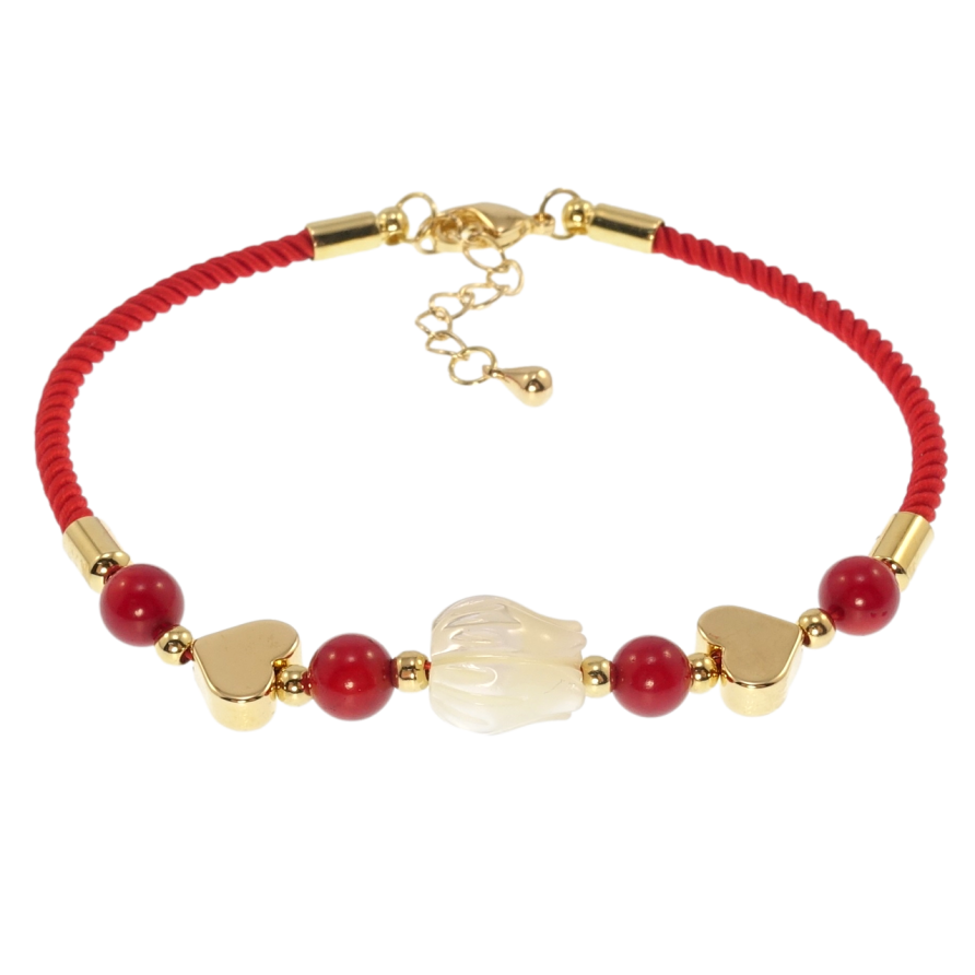 Браслет Xuping Позолота 14K Червоний шнур з намистинами розмір з доп.ланцюжком 17,5-20,5см х 2мм фото №1