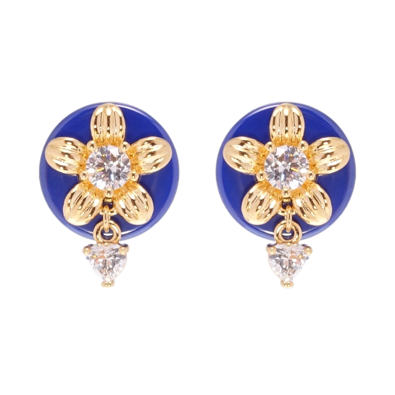 Сережки Xuping Позолота 18K пусети Квіточки на синій кераміці фото №1
