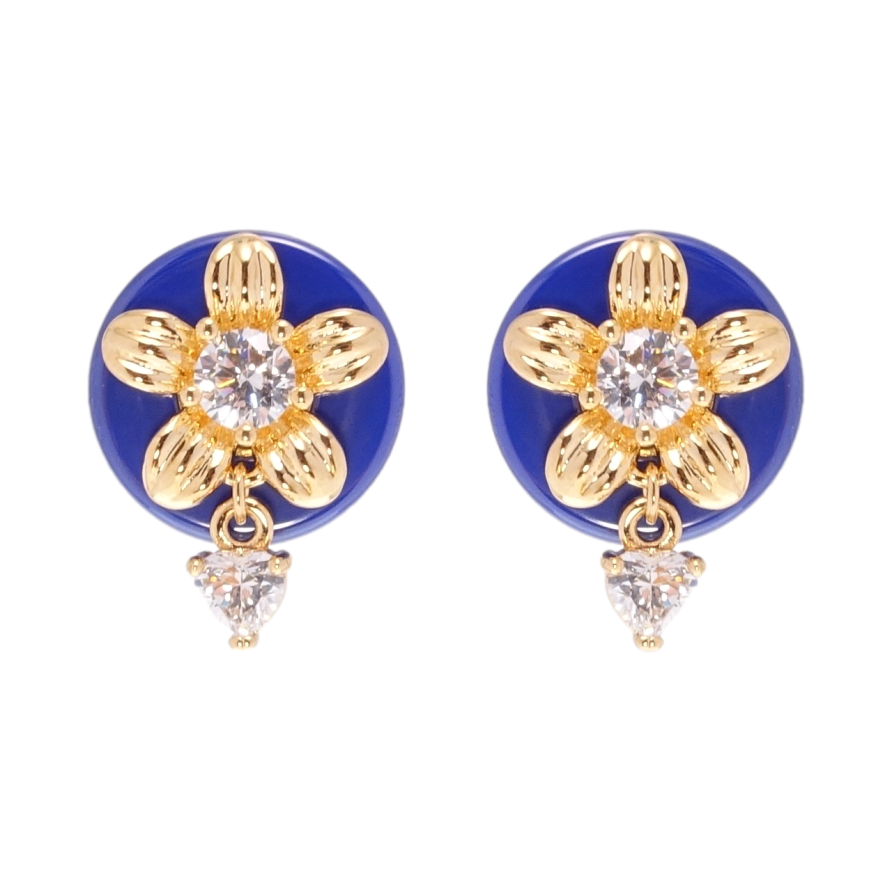 Сережки Xuping Позолота 18K пусети Квіточки на синій кераміці фото №1