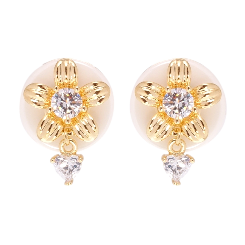 Серьги Xuping Позолота 18K пусеты Цветочки на белой керамике фото №1