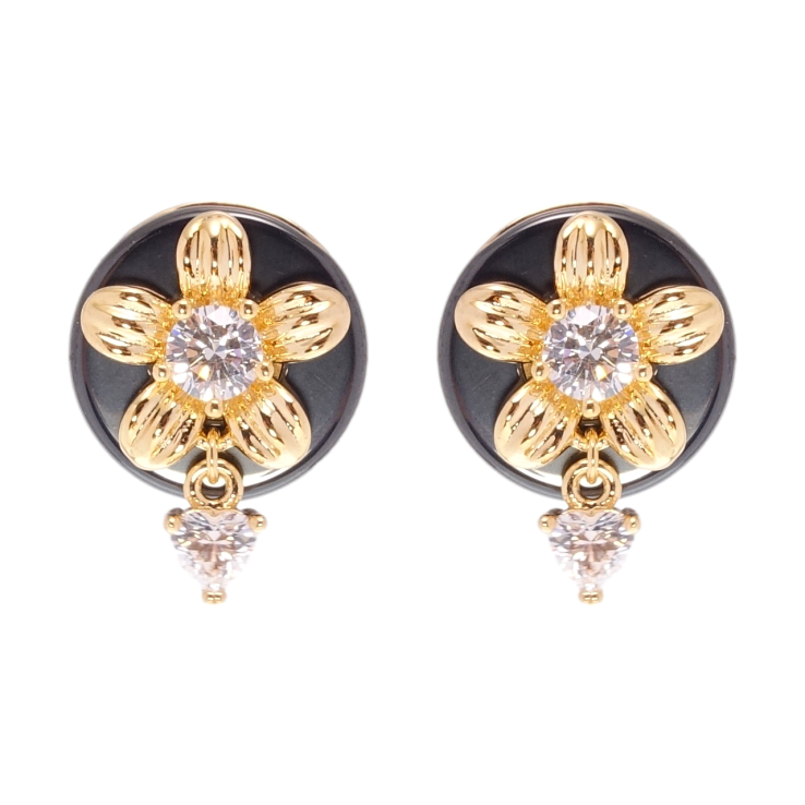 Сережки Xuping Позолота 18K пусети Квіточки на чорній кераміці фото №11