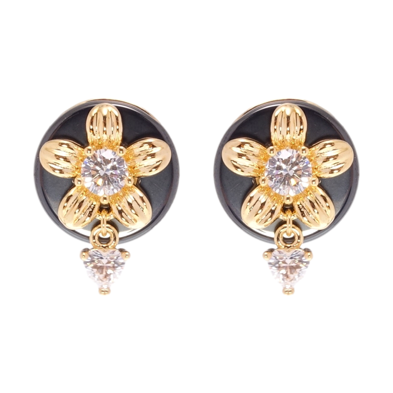 Сережки Xuping Позолота 18K пусети Квіточки на чорній кераміці фото №1