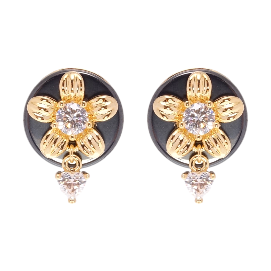 Сережки Xuping Позолота 18K пусети Квіточки на чорній кераміці фото №1