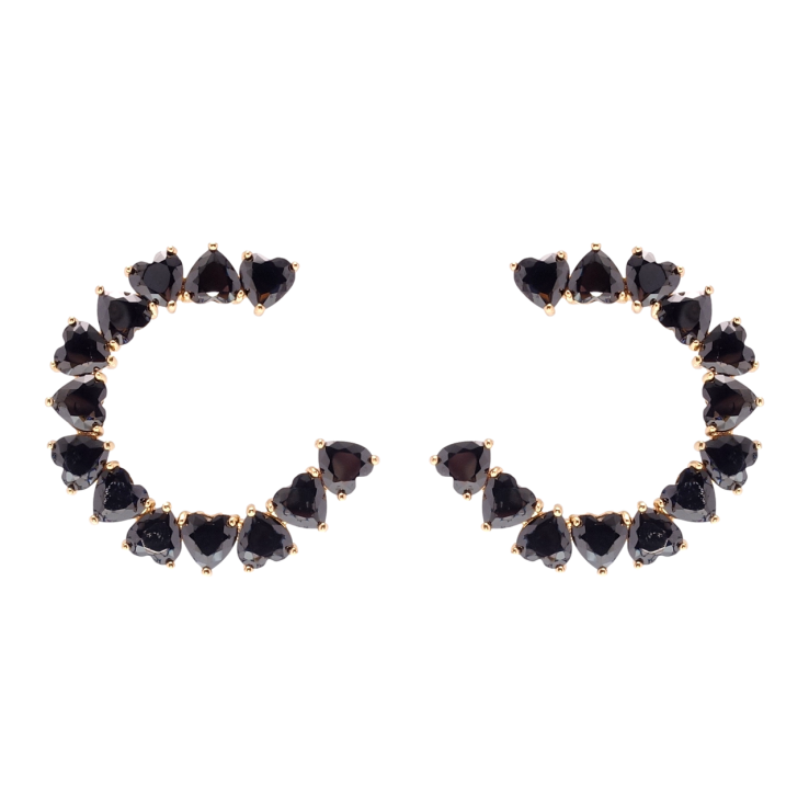 Серьги Xuping Позолота 18K пусеты Сердечки черные фианиты фото №18