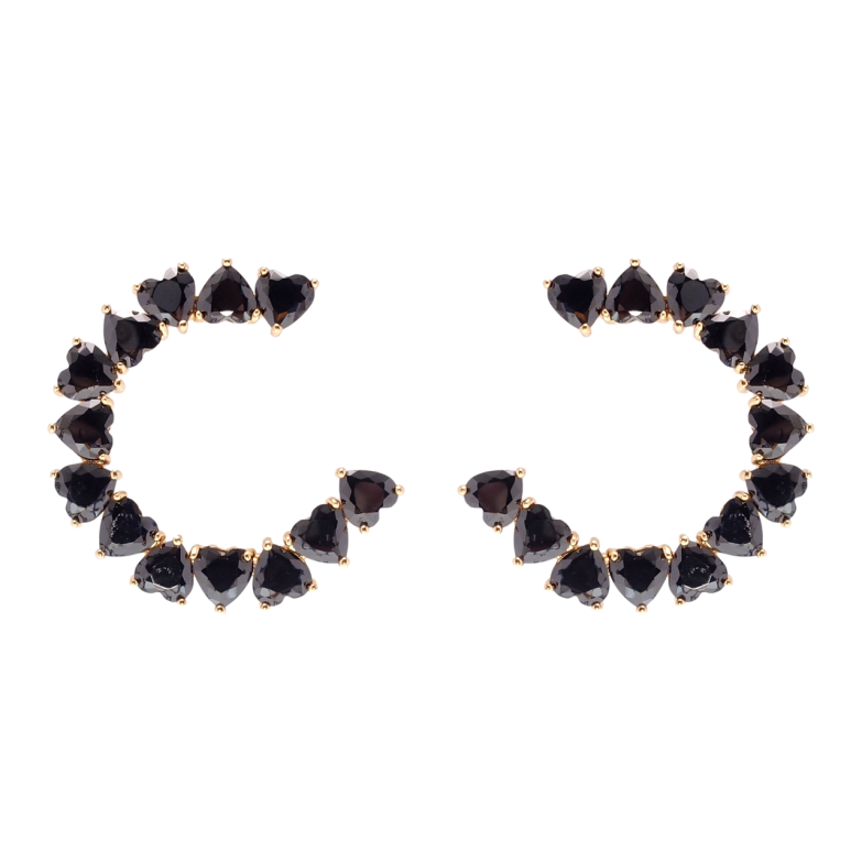 Серьги Xuping Позолота 18K пусеты Сердечки черные фианиты фото №1