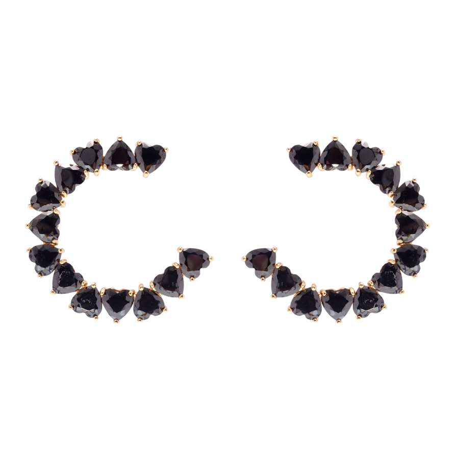 Серьги Xuping Позолота 18K пусеты Сердечки черные фианиты фото №1