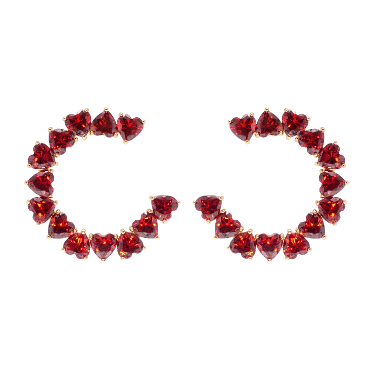 Серьги Xuping Позолота 18K пусеты Сердечки красные фианиты фото №20