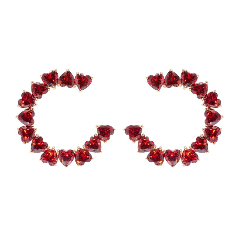 Серьги Xuping Позолота 18K пусеты Сердечки красные фианиты фото №1