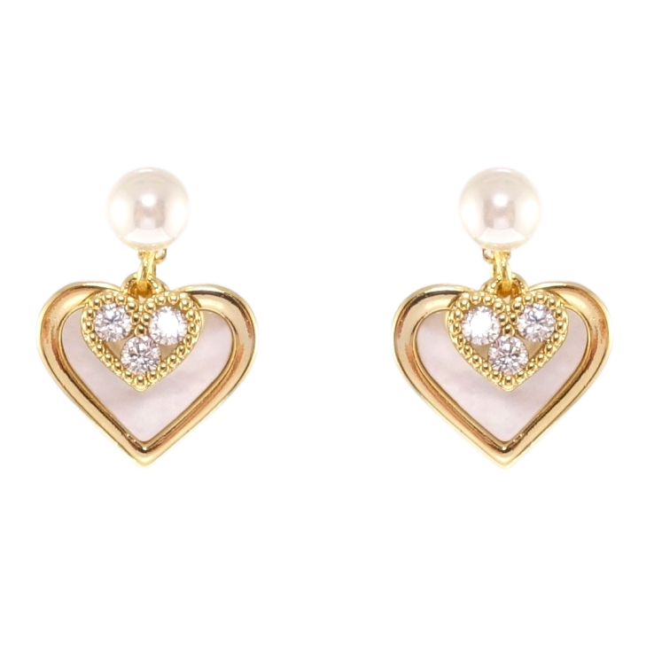 Сережки Xuping QQMM Позолота 14K пусети Сердечки з перламутровими вставками фото №25