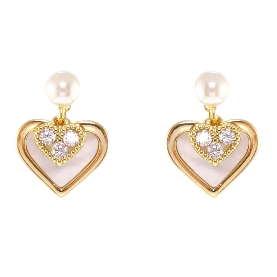 Сережки Xuping QQMM Позолота 14K пусети Сердечки з перламутровими вставками фото №1