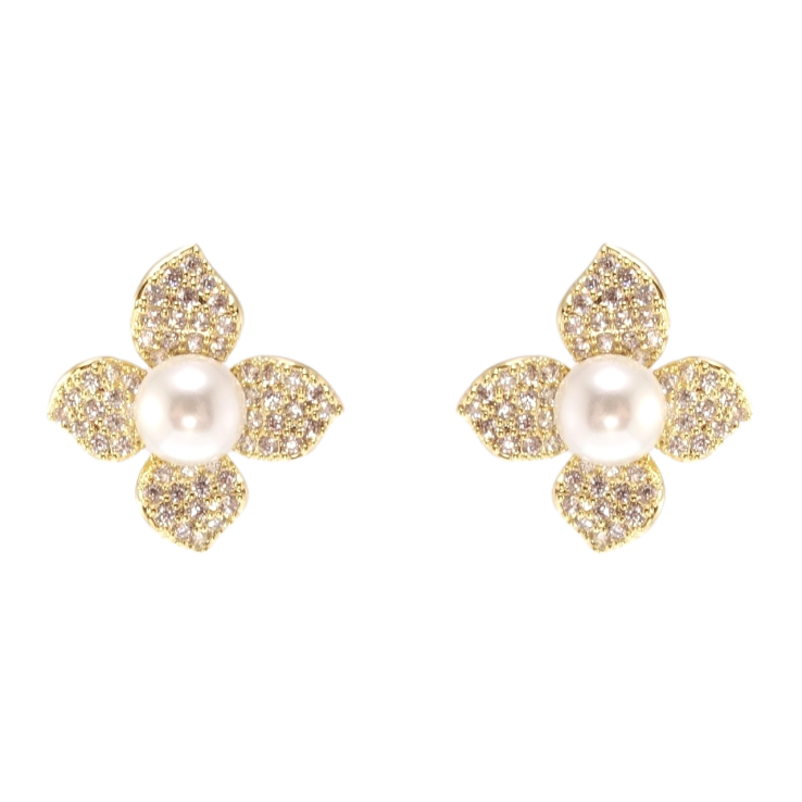Сережки Xuping QQMM Позолота 14K пусети Квіточки з інкрустацією цирконієм та перлами фото №23
