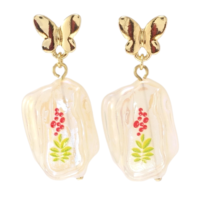 Серьги Xuping QQMM Позолота 14K пусеты Бабочки с подвесками из пластика на одну фото №1