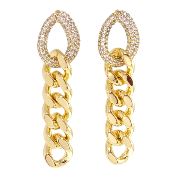 Сережки Xuping QQMM Позолота 14K пусети Ланцюжок з цирконієм на один бік фото №6