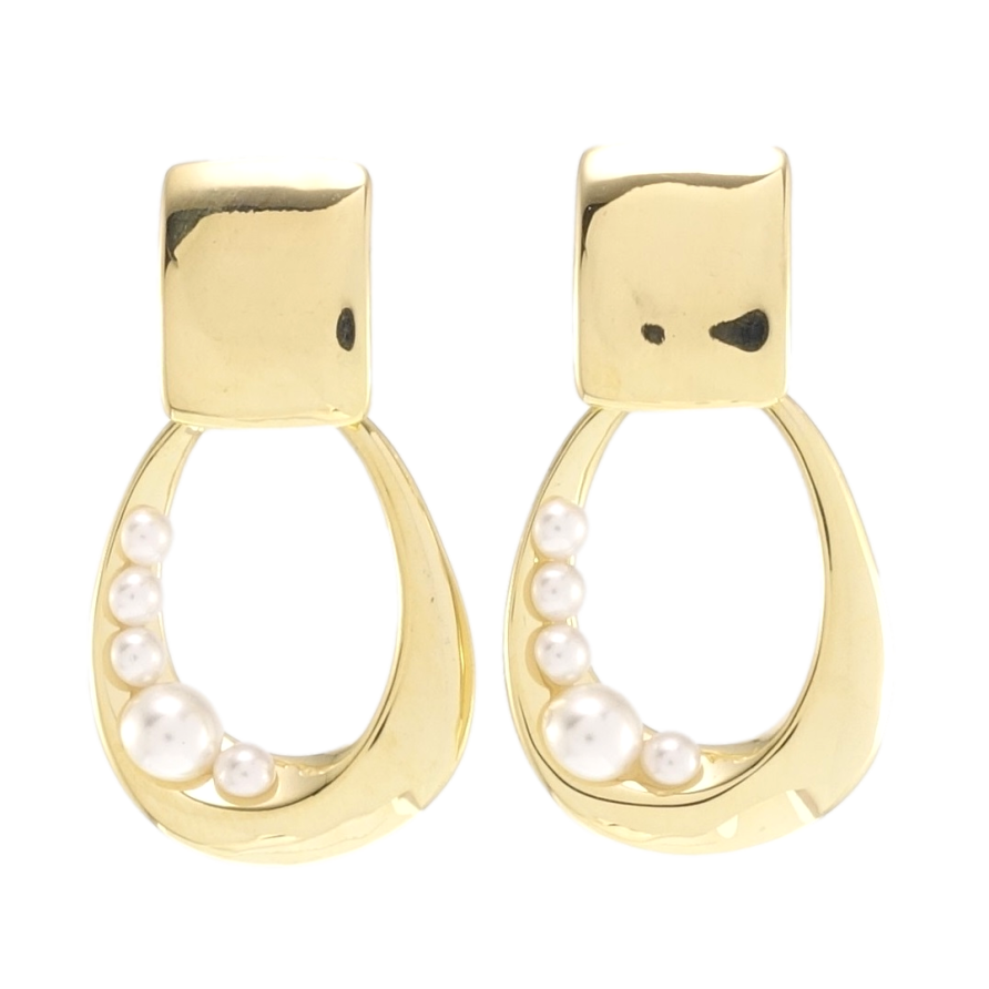 Сережки Xuping QQMM Позолота 14K пусети Петелі з перлинами на один бік фото №1