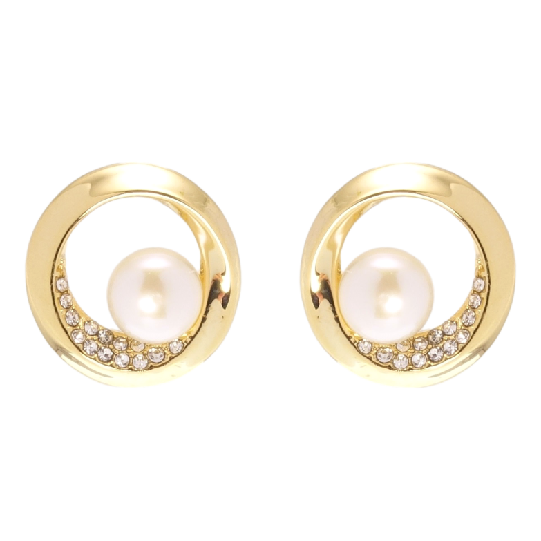 Сережки Xuping QQMM Позолота 14K пусети колечки з перлами та цирконієм фото №1