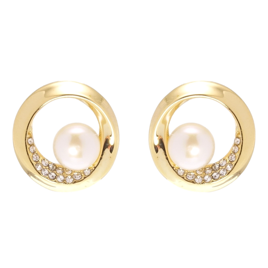 Сережки Xuping QQMM Позолота 14K пусети колечки з перлами та цирконієм фото №1