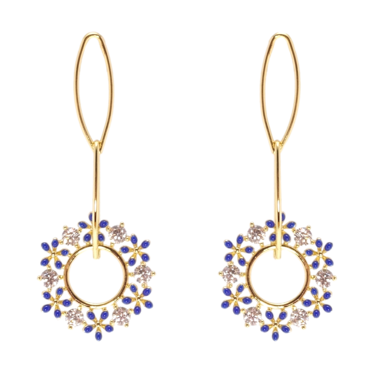 Сережки Xuping QQMM Позолота 14K пусети Квіткові підвіски з цирконієм та емаллю фото №2