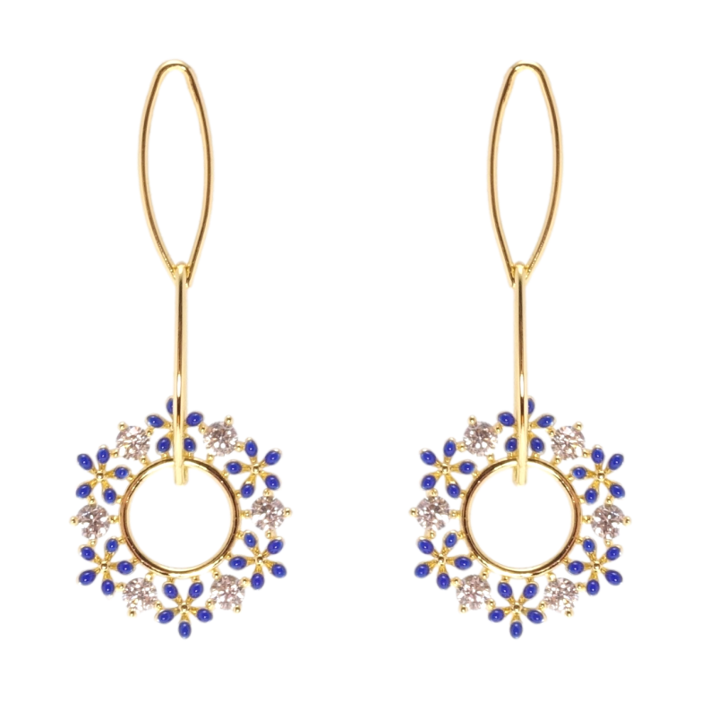 Серьги Xuping QQMM Позолота 14K пусеты Цветочные подвески с цирконием и эмалью фото №1