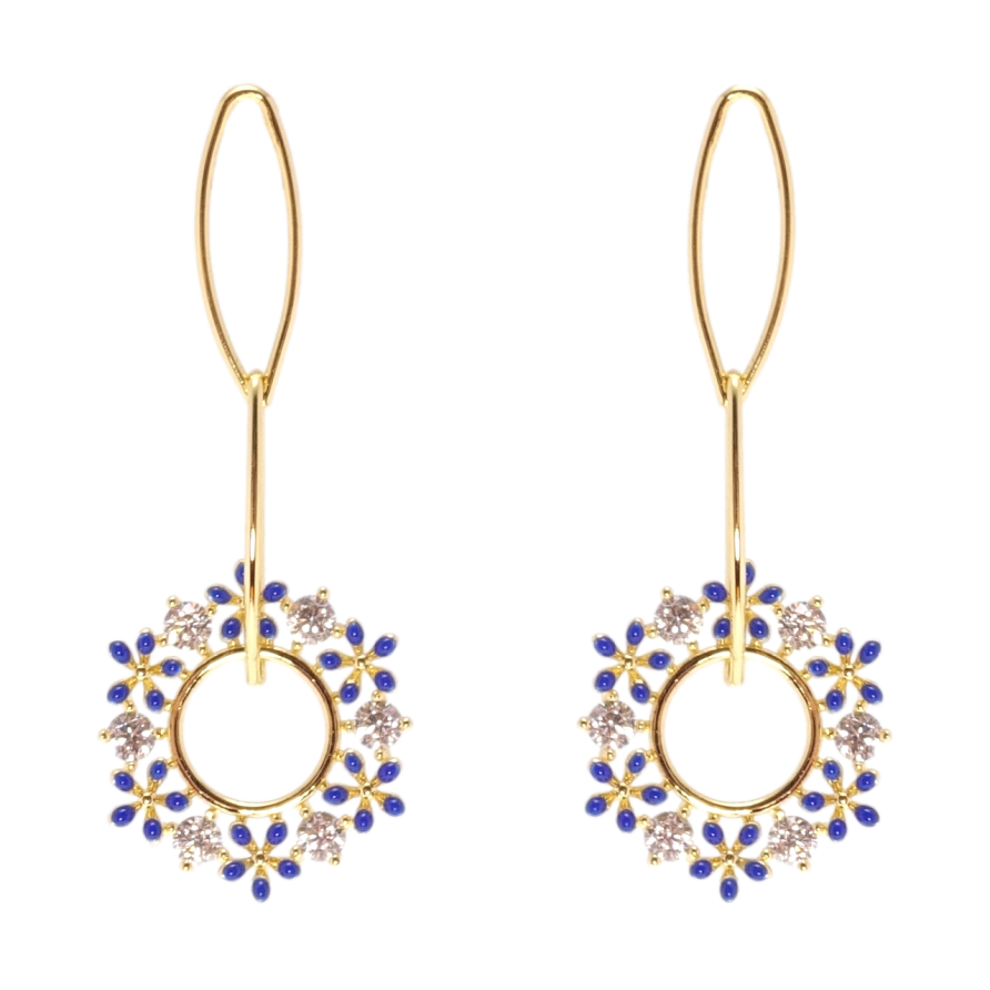 Сережки Xuping QQMM Позолота 14K пусети Квіткові підвіски з цирконієм та емаллю фото №1