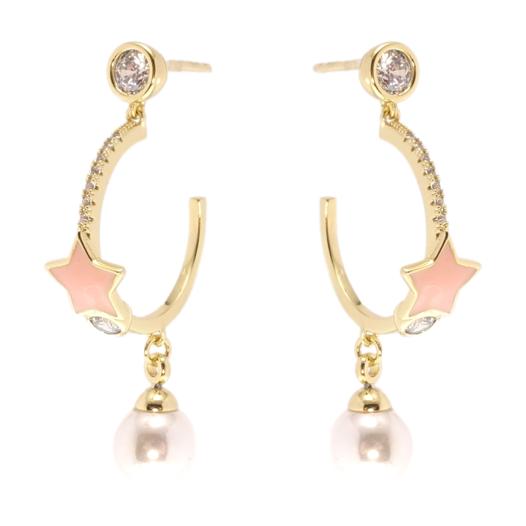 Сережки Xuping QQMM Позолота 14K пусети Підвіски з перлами та зірками з емаллю фото №17