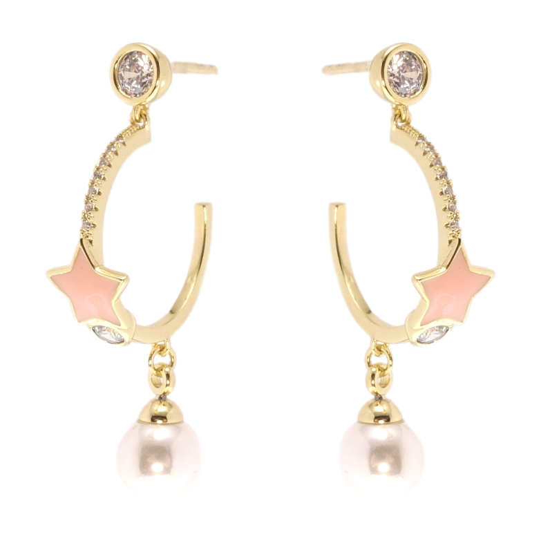 Сережки Xuping QQMM Позолота 14K пусети Підвіски з перлами та зірками з емаллю фото №19