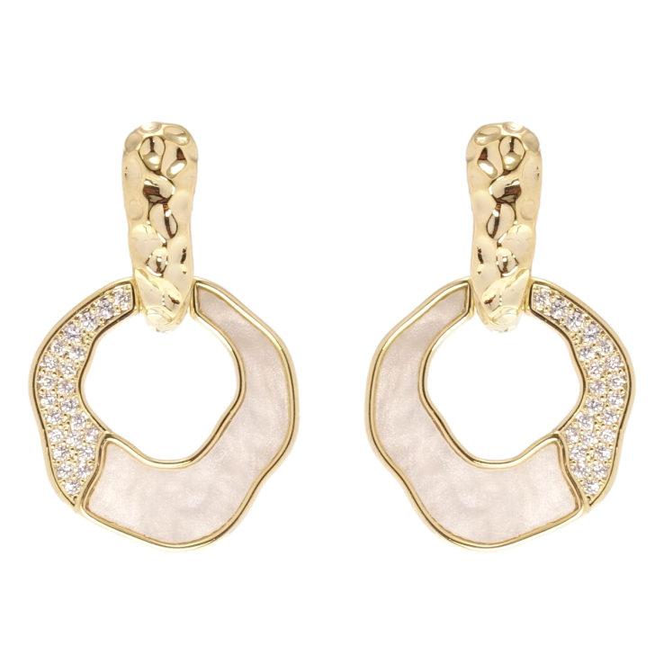 Сережки Xuping QQMM Позолота 14K пусети колечки з перламутровими вставками та цирконієм фото №18