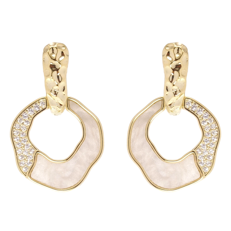 Серьги Xuping QQMM Позолота 14K пусеты Колечки с перламутровыми вставками и цирконием фото №1