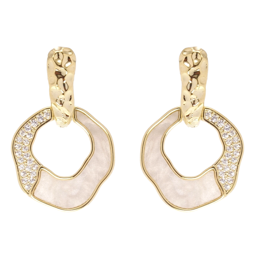 Сережки Xuping QQMM Позолота 14K пусети колечки з перламутровими вставками та цирконієм фото №1