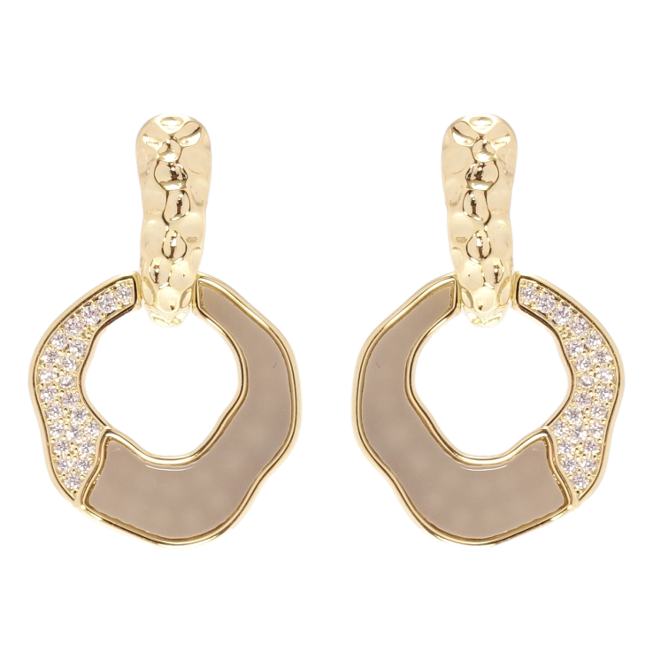 Сережки Xuping QQMM Позолота 14K пусети колечки з бежевими вставками та цирконієм фото №19