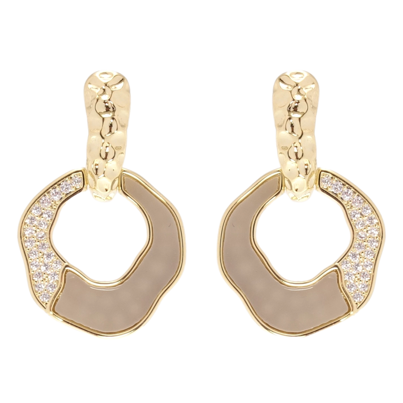 Серьги Xuping QQMM Позолота 14K пусеты Колечки с бежевыми вставками и цирконием фото №1