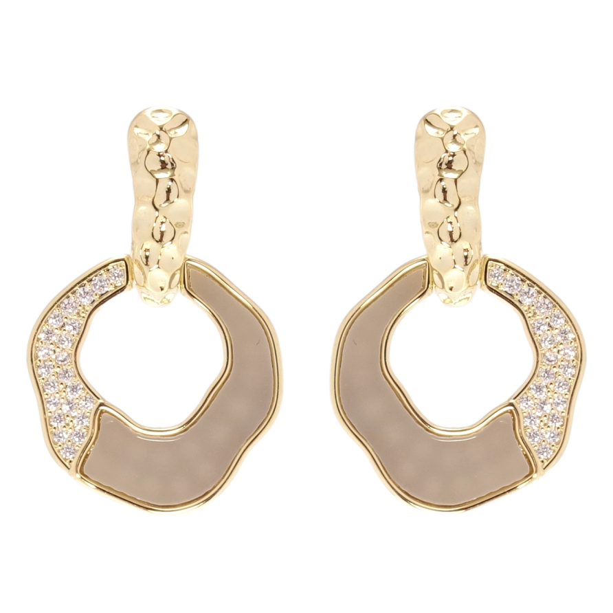 Сережки Xuping QQMM Позолота 14K пусети колечки з бежевими вставками та цирконієм фото №1