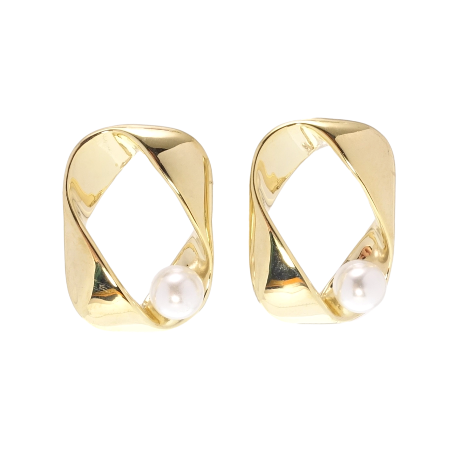 Сережки Xuping QQMM Позолота 14K пусети Фігурні з перлинами на один бік фото №1