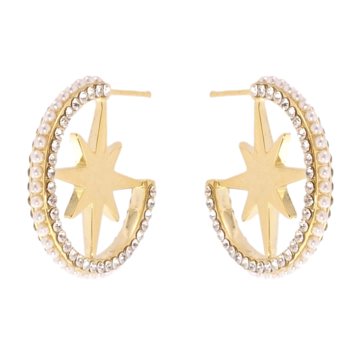 Сережки Xuping QQMM Позолота 14K пусети Зірки інкрустація цирконієм та перлами фото №9